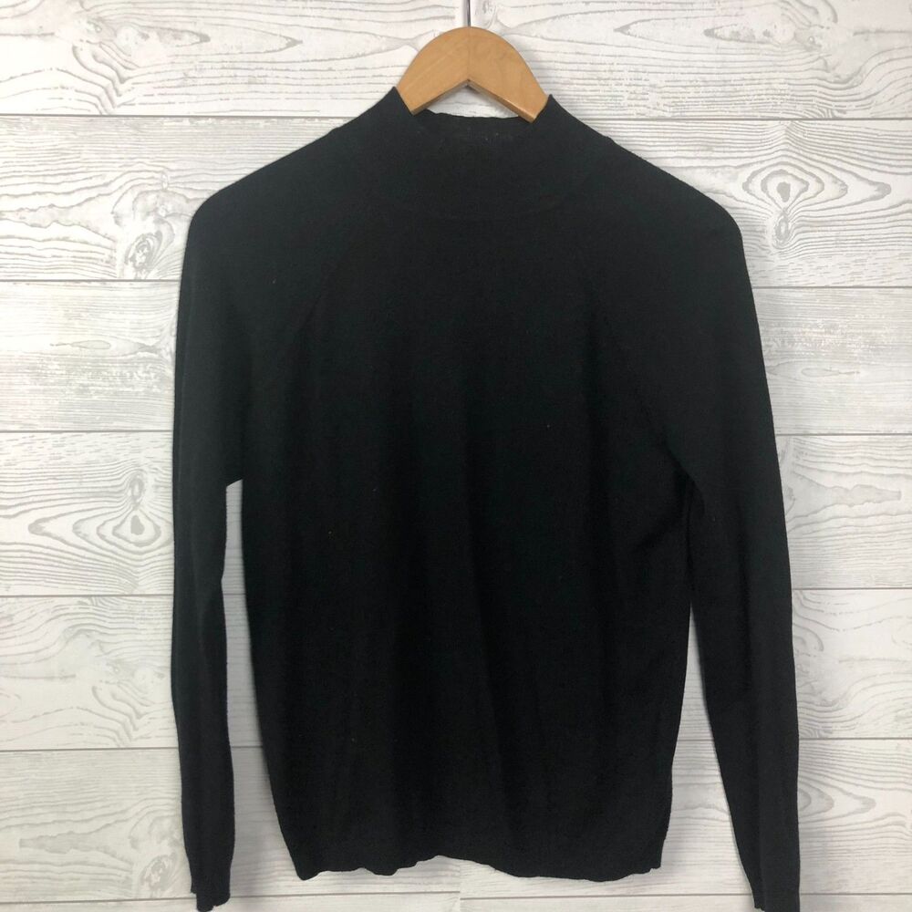 Talbot's Women's Medium PETITE Ribbed Long Sleeve Mock Neck Sweater Solid Black